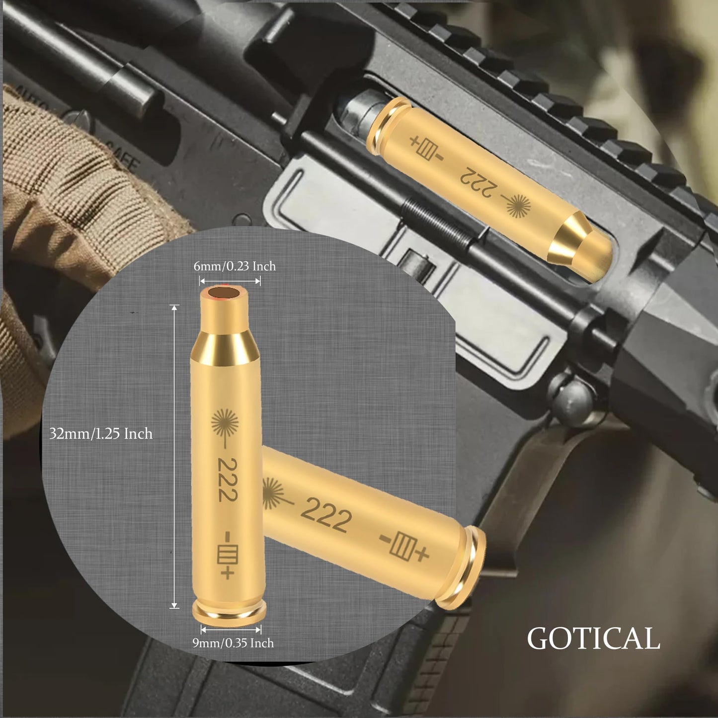 GOTICAL .222 Brass Laser Boresighter Red Dot Bore Sight 222 Red Laser Bore Sight
