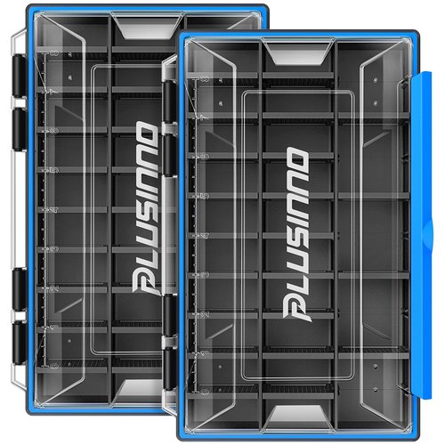 PLUSINNO Tackle Box Organizer, 1/2 Packs Waterproof Tackle Trays, Fishing Tackle Box with Removable Dividers, Fishing Box Tackle Trays and Terminal Tackle Storage