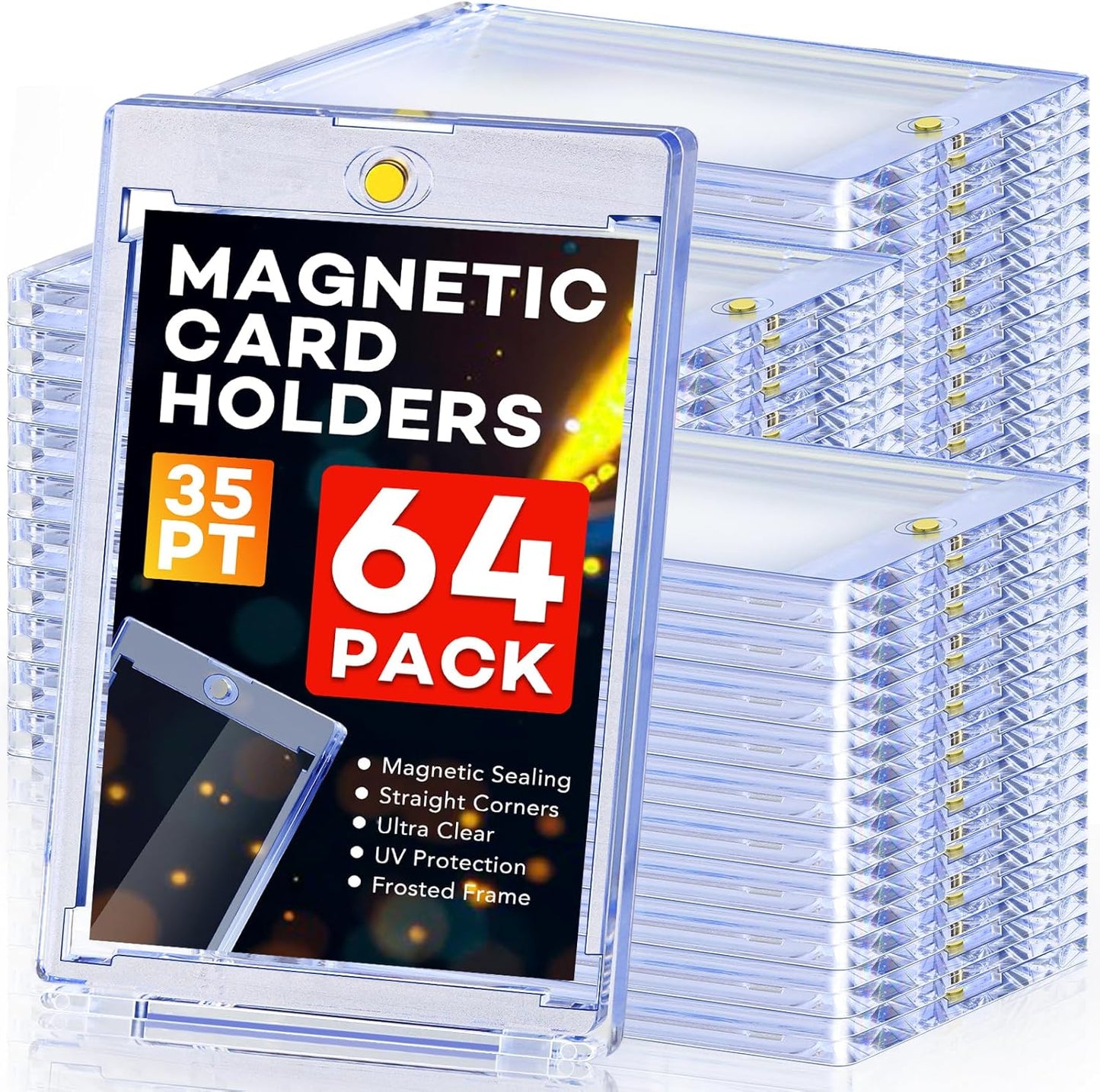 128ct Magnetic Card Holders, 35pt One Touch Card Holder, U-V Protection Hard Plastic Case for Trading Cards, Display Case for Sports, Baseball, Football, Game Cards