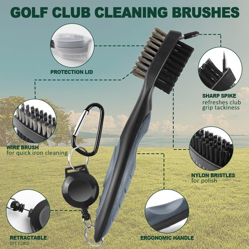 Golf Club Cleaning Kit 3-in-1 with Golf Club Cleaner Brush, Towel and 200g Golf Club Polish - Golf Club Care Kit for Instant Groove Rust & Scratch Remover - Golf Accessories for Men
