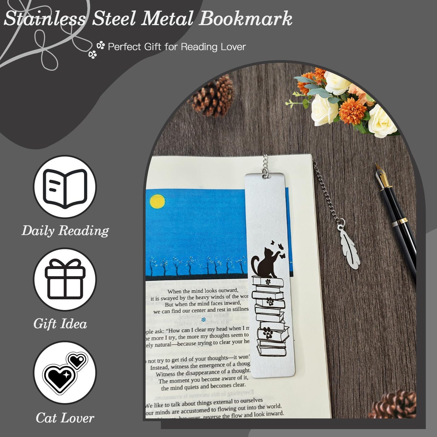 Cat Bookmark, Metal Bookmark, Cute Kitten Book Marks for Reading Women, Kids, Men, Book Lovers, Friends - Durable & Rustproof Book Accessories, Cat Lovers Gift (Birthday, Christmas, Graduation Gifts)