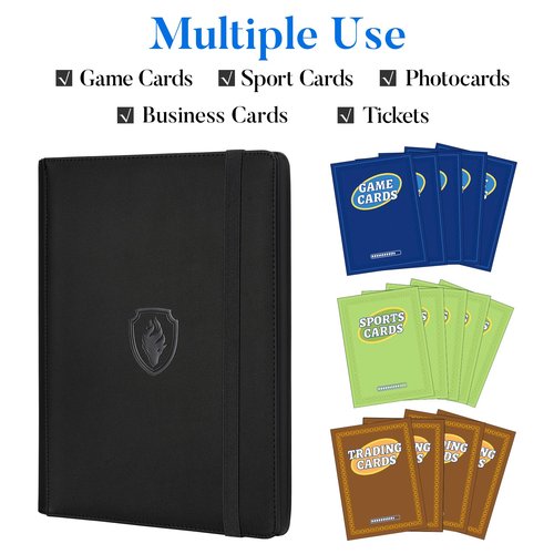 Premium 9 Pocket Card Binder for 540 Cards, Fabmaker PU Cover Trading Card Binder, Sturdy Card Collection Album, Sleek Card Holder Folders for YuGiOh, MTG, TCG, Game Cards & Sports Cards, Black