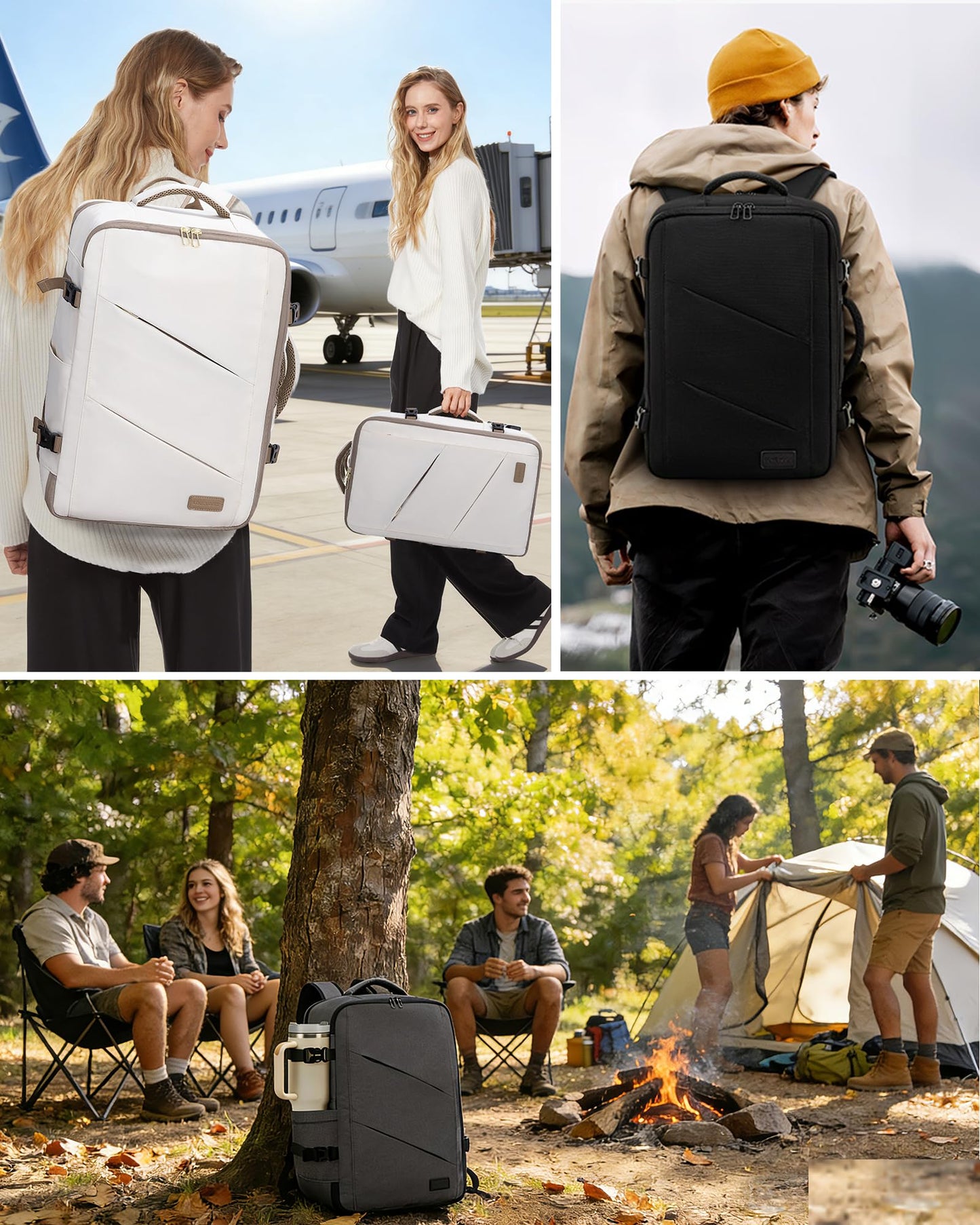 LOVEVOOK Carry on Travel Backpack, Large 40L for Men & Women Flight Approved with USB Charging Port&3 Packing Cubes, Large Suitcase Water Resistant Luggage Daypack Busi, Beige-Black
