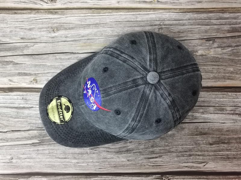 NASA-Style Embroidered Baseball Cap for Men & Women – Washed Black, One Size