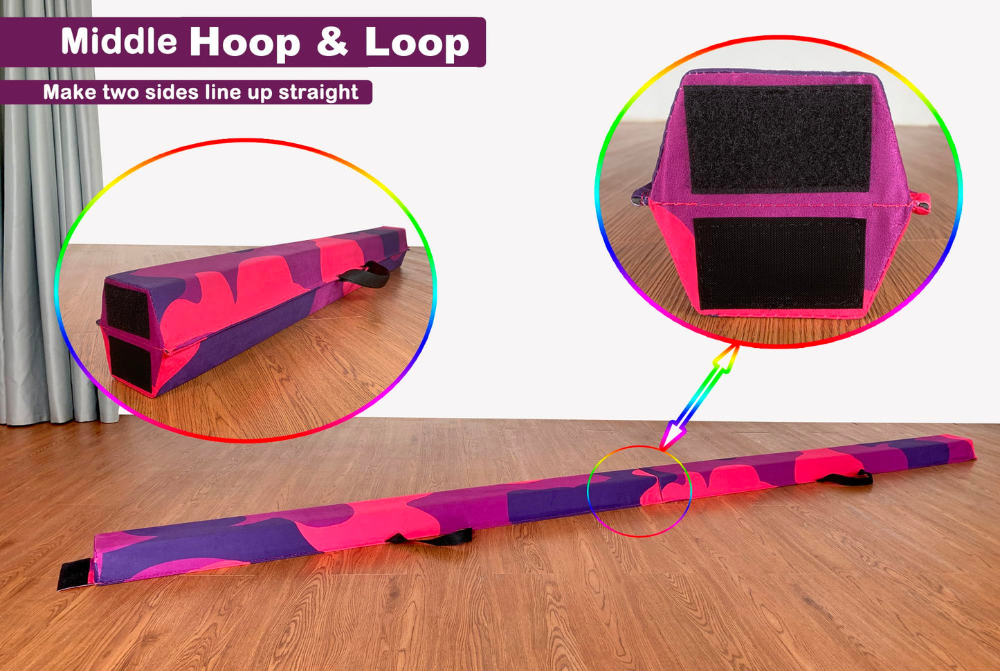 Marfula 6 FT / 8 FT / 9 FT Folding Gymnastics Beam Foam Balance Floor Beam - Extra Firm - Suede Cover - Anti Slip Bottom with Carry Bag For Kids/Adults Home Use (Pink Purple-Camo, 6 FT)