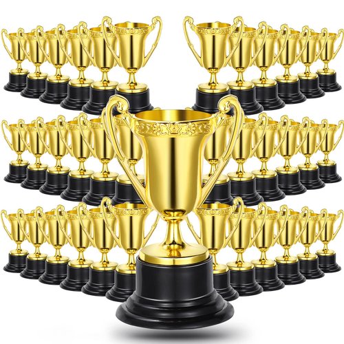 Fumete 60 Pack Mini Trophies for Kids 3. 4 Inch Plastic Golden Award Trophies Prize for Sports, Party Favors, Kids Classroom School Rewards, Competition or Celebration Awards, Sports Tournament