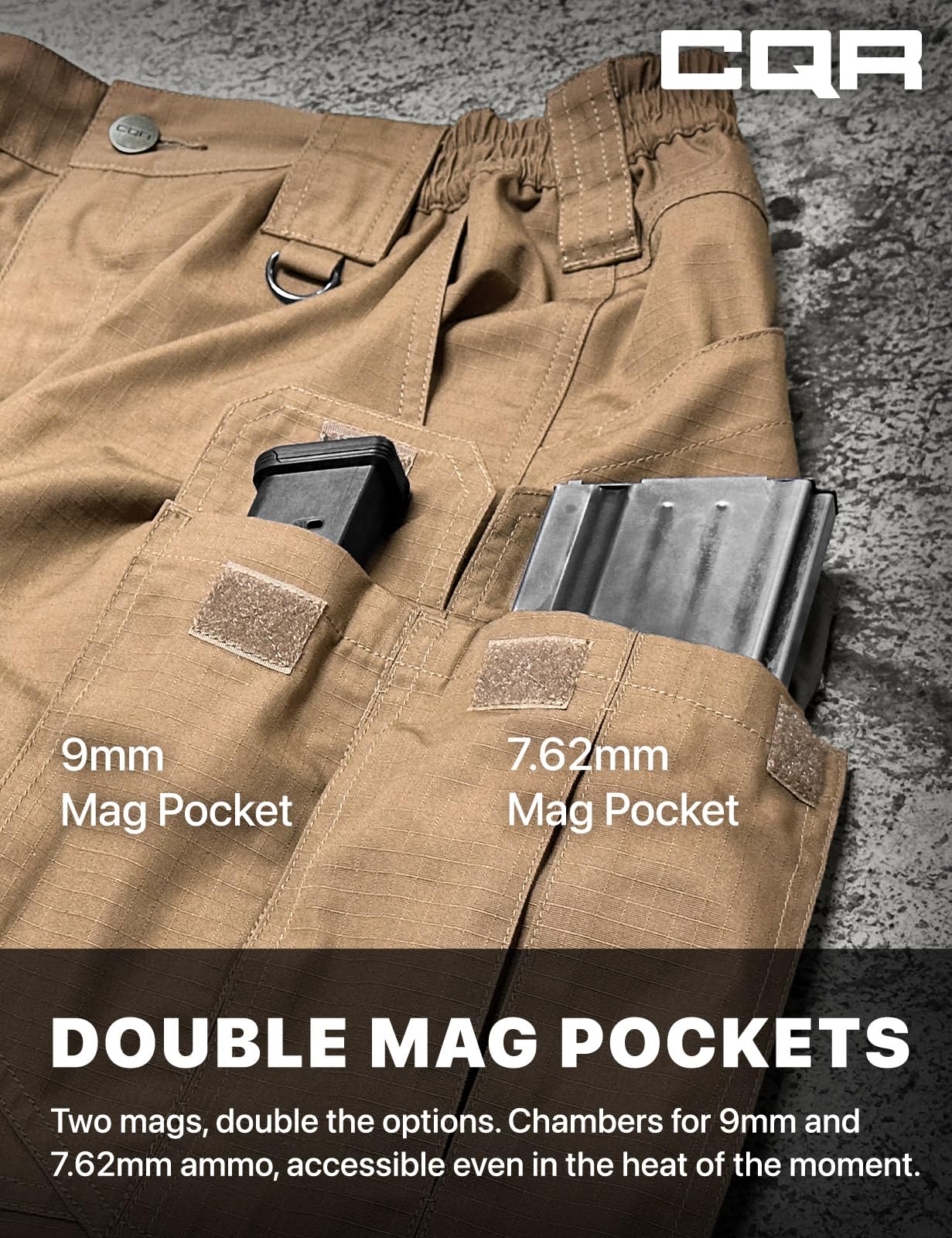 CQR Men's Tactical Pants, Water Resistant Ripstop Cargo Pants, Lightweight EDC Work Hiking Pants, Outdoor Apparel, Raider Mag Pocket Cougar, 32W x 30L