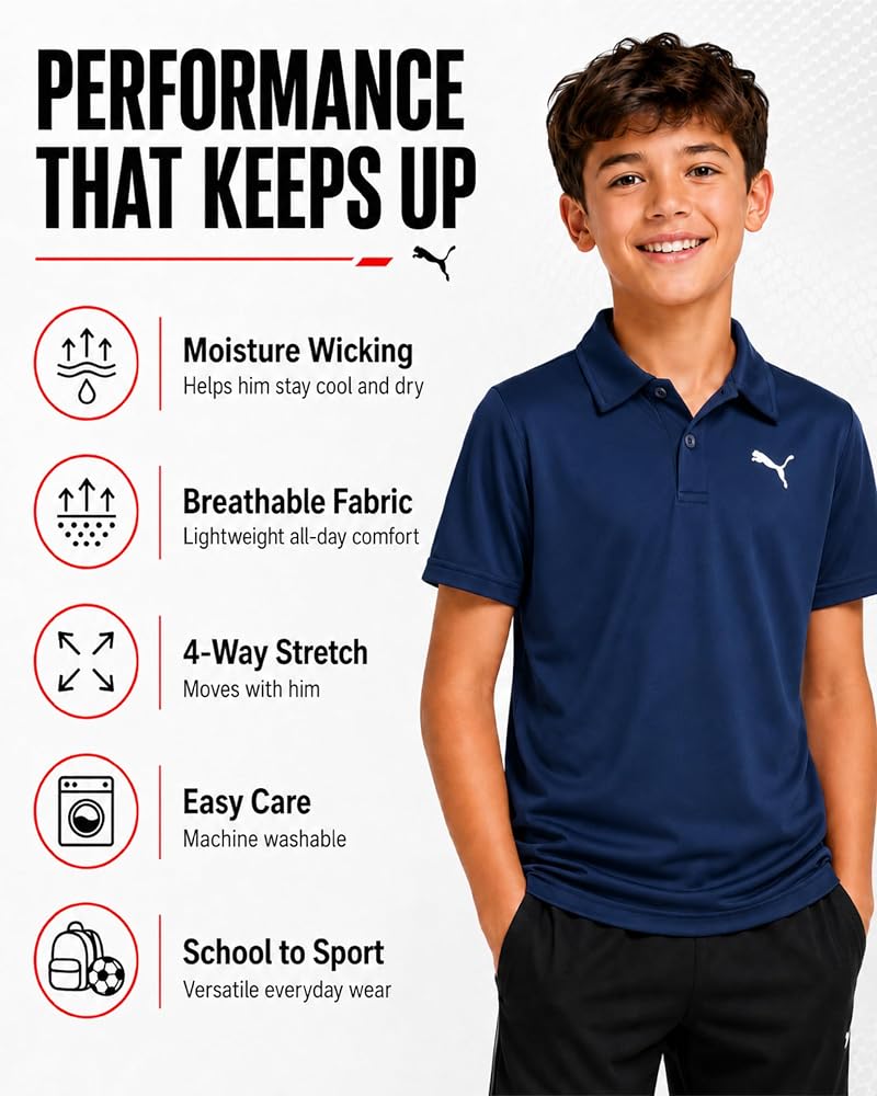 PUMA Boys Polo Shirts 2 Pack Navy/White 10-12 – Performance Golf Collared Polos
