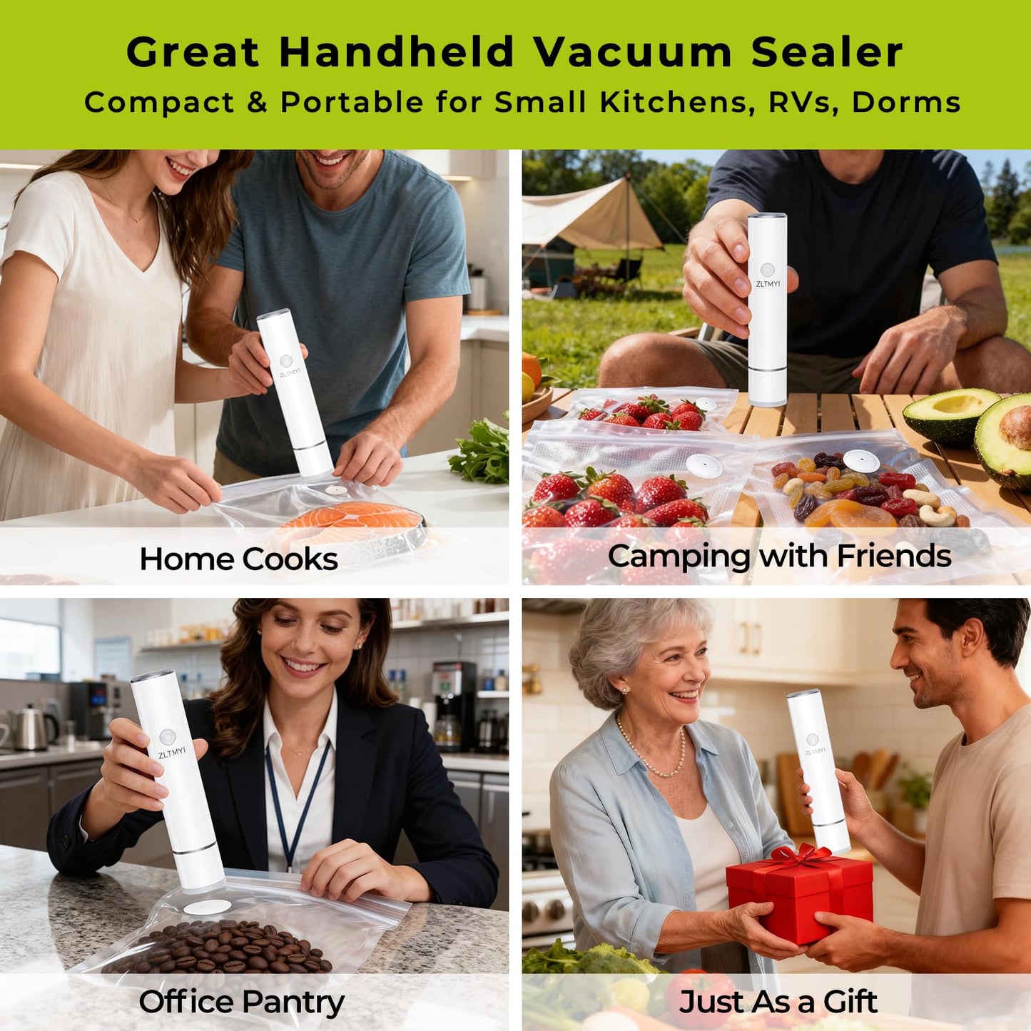 ZLTMYI Handheld Vacuum Sealer for Food with 20 Reusable Vacuum Bags
