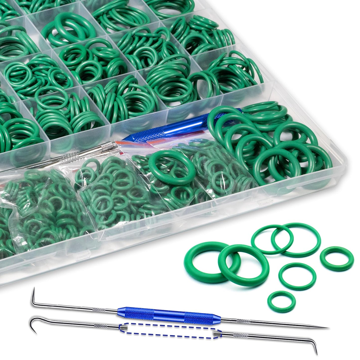 XBVV 595 Pcs Metric and SAE Air Conditioning O-Ring Kit for Automotive A/C, Compressor and Professional Faucet Plumbing Seal O Rings Repair with O-Ring Picks,Resist Oil and Heat