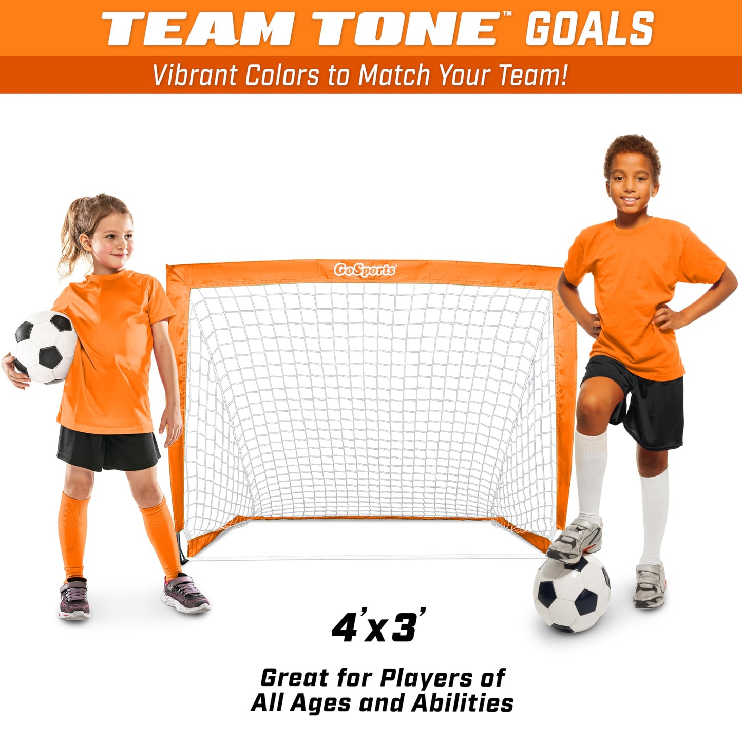 GoSports Team Tone 4 ft x 3 ft Portable Soccer Goal for Kids - Pop Up Net for Backyard - Orange