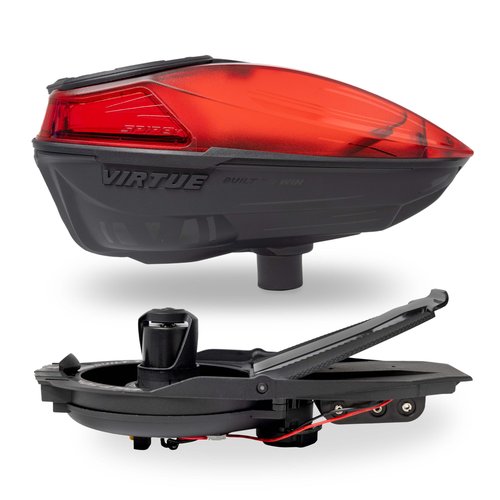 VIRTUE Spire V - Spire 5 - Paintball Loader - Paintball Hopper – 230 Round Capacity - CrownSF III Speed Feed & Rain Lid - Dust Crystal Limited Edition (Red Black)