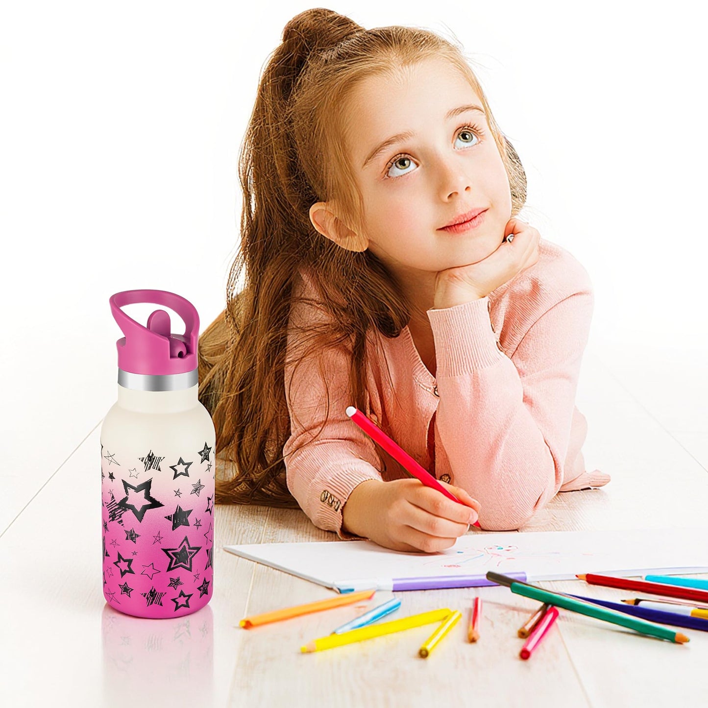 TAKYIT 12oz Kids Water Bottle – Insulated Stainless Steel Bottle with Straw Lid, BPA-Free, Leak-Proof, for Toddlers & School Use