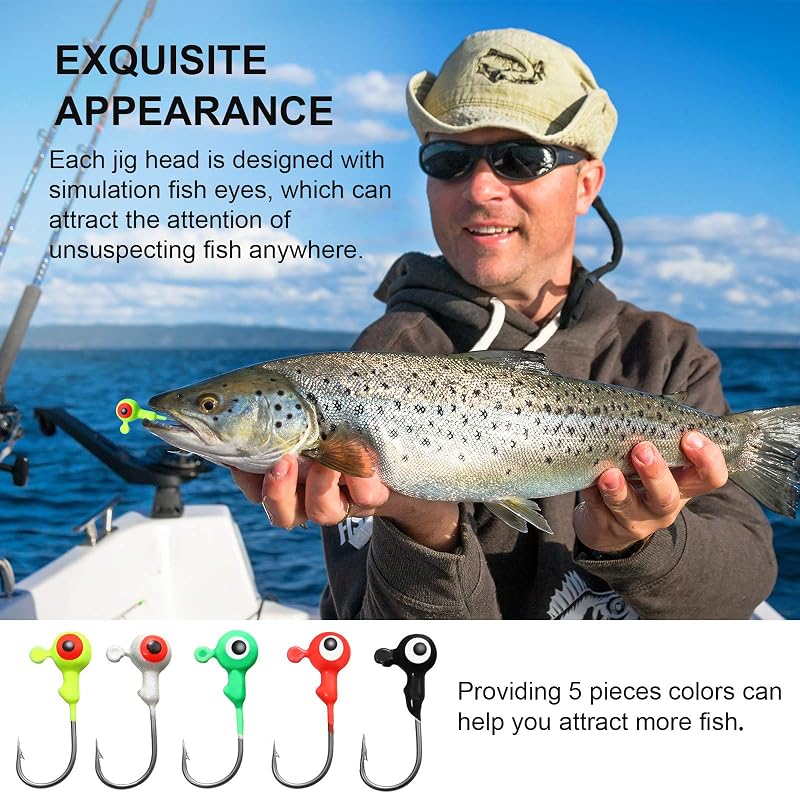 60 Pcs Crappie Jig Heads for Freshwater & Saltwater Fishing — 1/16 oz, Bright Colors, Includes Plastic Box