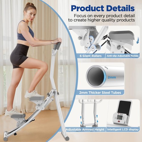 Winfita Stair Stepper for Home Gym Exercise, Stair Climber for Full Body Workout with Adjustable Handlebar & Pedals, Compact Foldable Vertical Cardio Exercise Climber with LCD Display (White)