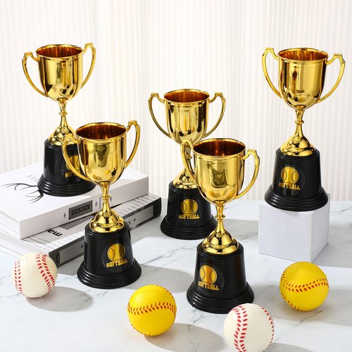 Lenwen 12 Pcs 9 Inch Softball Gold Trophies Award Cup with 20 Pcs Stickers Plastic Award Trophies for Softball Team Competition Game Sport Party Favors Celebration Gifts