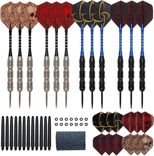 WINSDART ADKX Steel Tip Darts 12 Pack Set with Nonslip Iron Barrel Aluminum Dart Shafts and Flights + Darts Sharpener + an Gift Box (Darts-A)