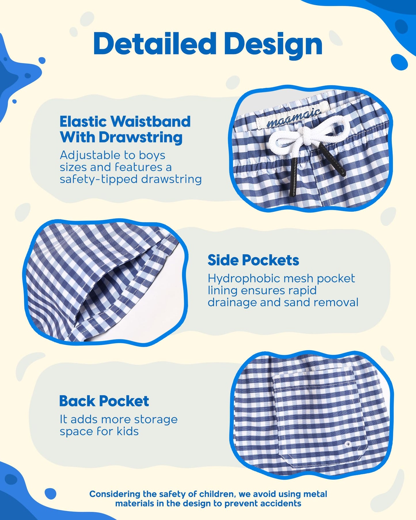 maamgic Boys Swim Trunks Toddler Swim Shorts Little Boys Bathing Suit Swimsuit Toddler Boy Swimwear,Check Bluepurple,4 T