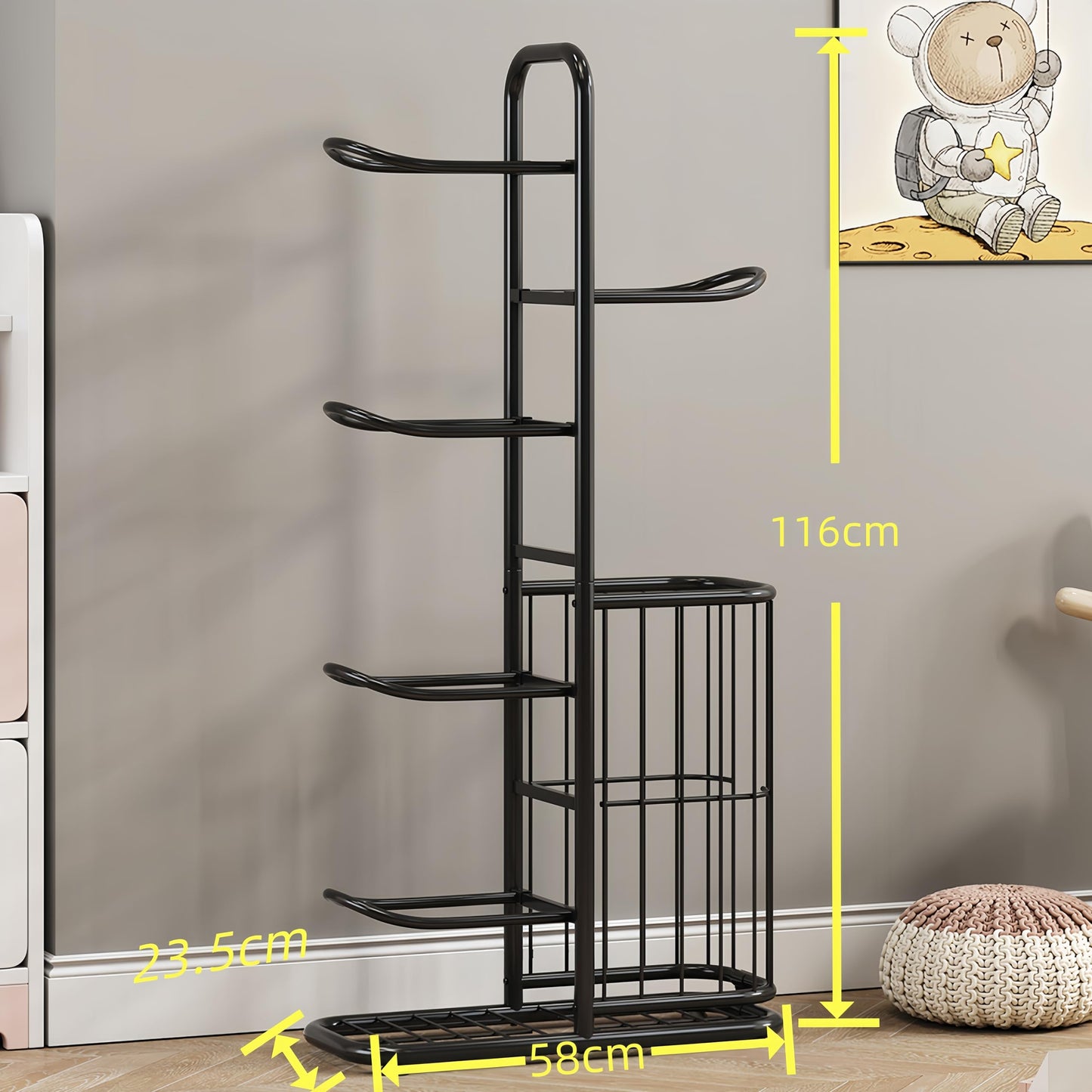 MLUPODY Sports Ball Storage Rack | Adjustable Vertical Stand for Basketball, Soccer, Volleyball & More | Durable Steel Organizer for Garage |5-Ball |45.7 inches, black