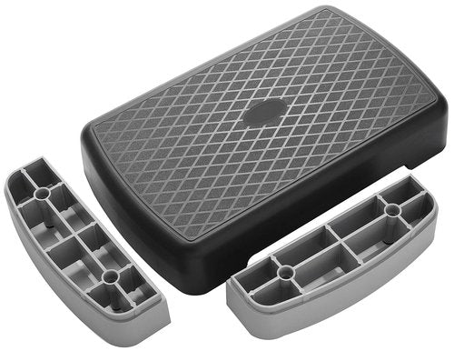 Fitvids 18" Workout Aerobic Stepper Step Platform with 2 Risers, Lightweight Portable Step Up Platform Trainer, Adjustable Height 3.2’’ 5.5’’ for Home Gym, Black and Gray