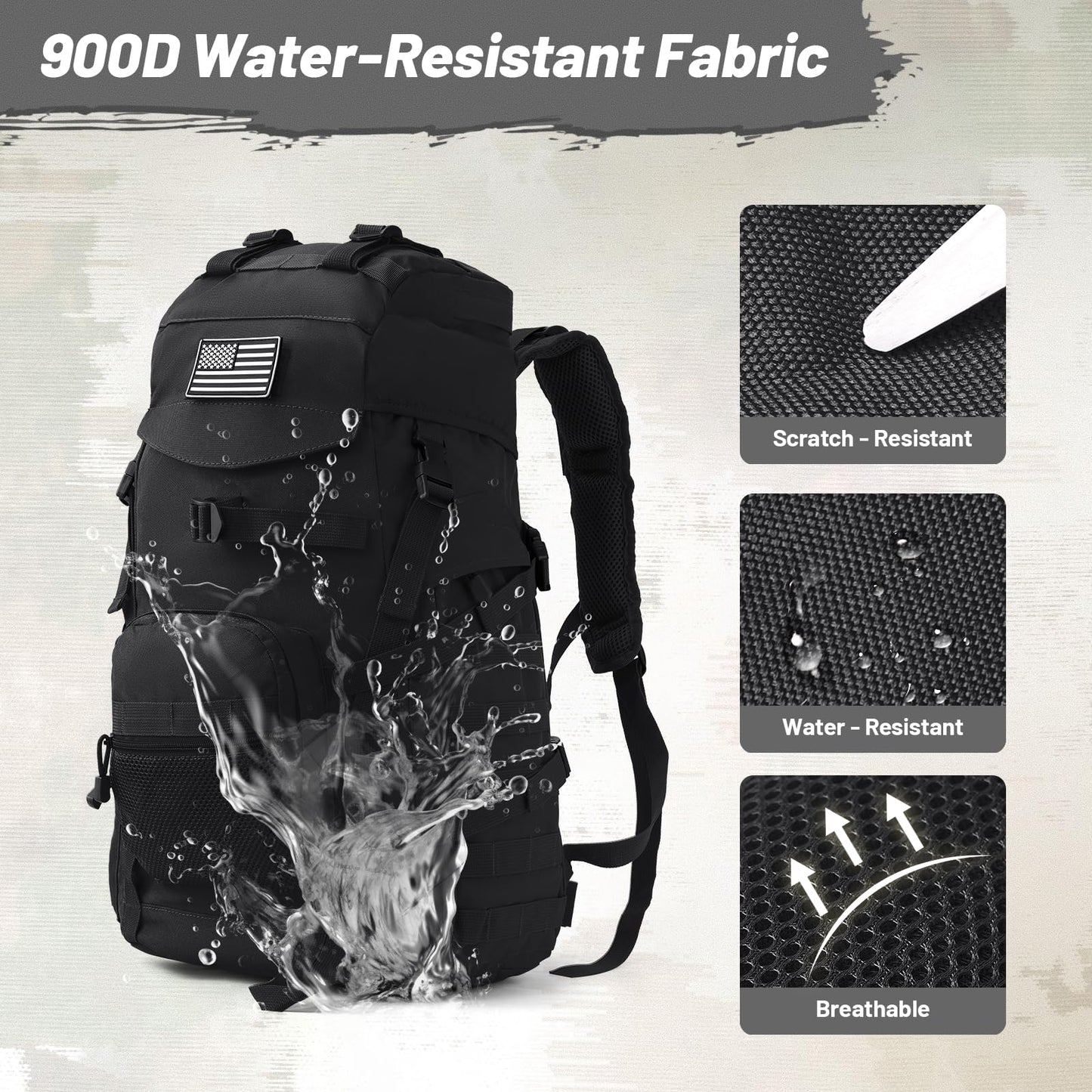AUMENTAR 50L Tactical Backpack for Men and Women, Water-Resistant Molle Rucksack, Large Military Assault Pack for Hiking, Hunting, Camping, Gym & Outdoor Survival Black
