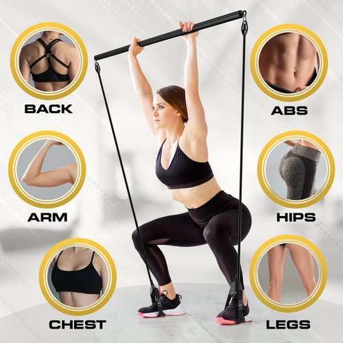 Pilates Bar Kit with Resistance Bands for Women & Men(30,40,50 Lbs), Pilate Bar with Non-Slip Foot Belts, 3-Section Pilates Bar Workout Equipment for Legs, Hip, Waist and Arm