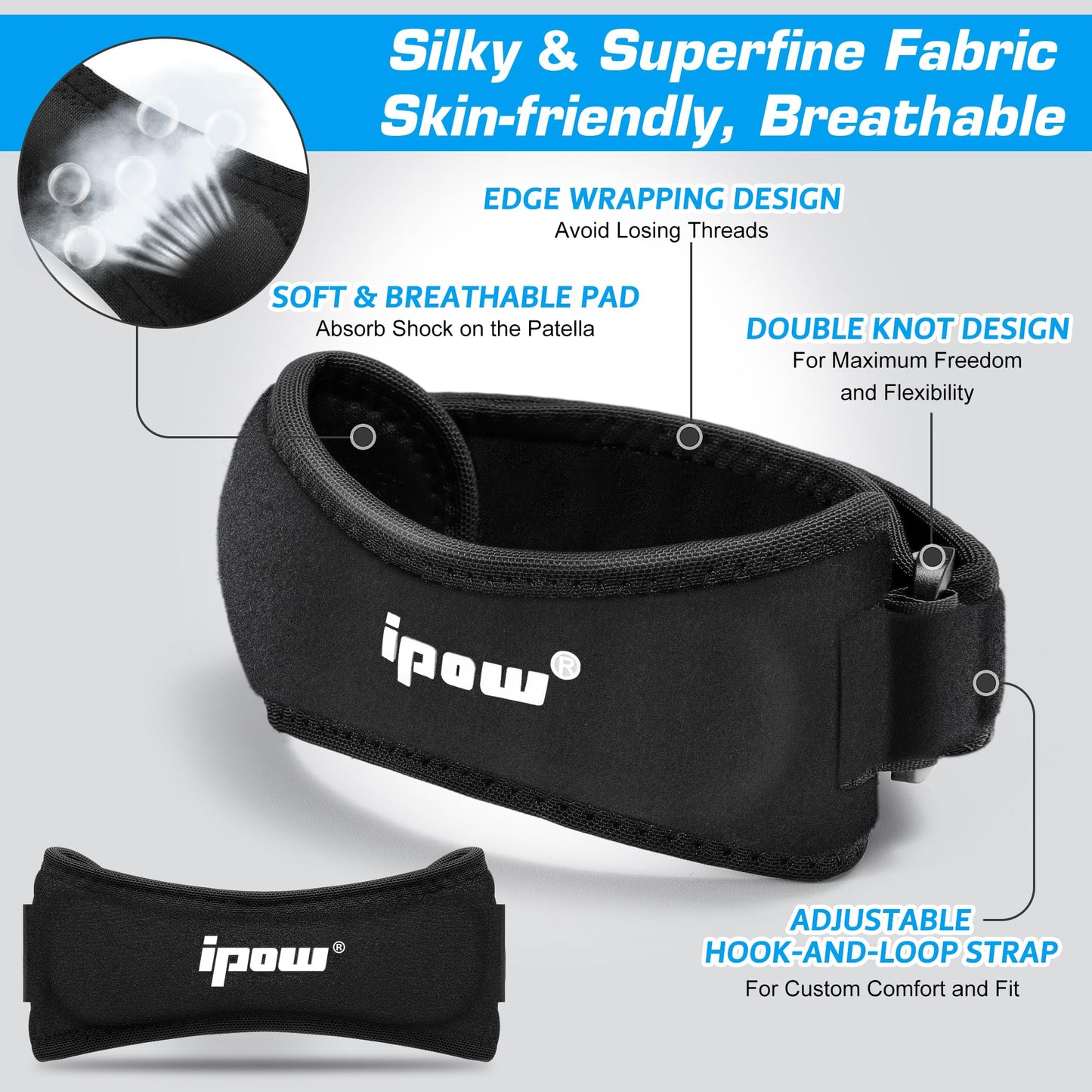 IPOW Patella Tendon Knee Strap 2 Pack Knee Pain Relief & Patella Stabilizer Knee Strap, Patellar Tendon Support Strap, Knee Brace for Running, Hiking, Soccer, Basketball, Jumpers Knee, Tennis, Volleyball & Squats
