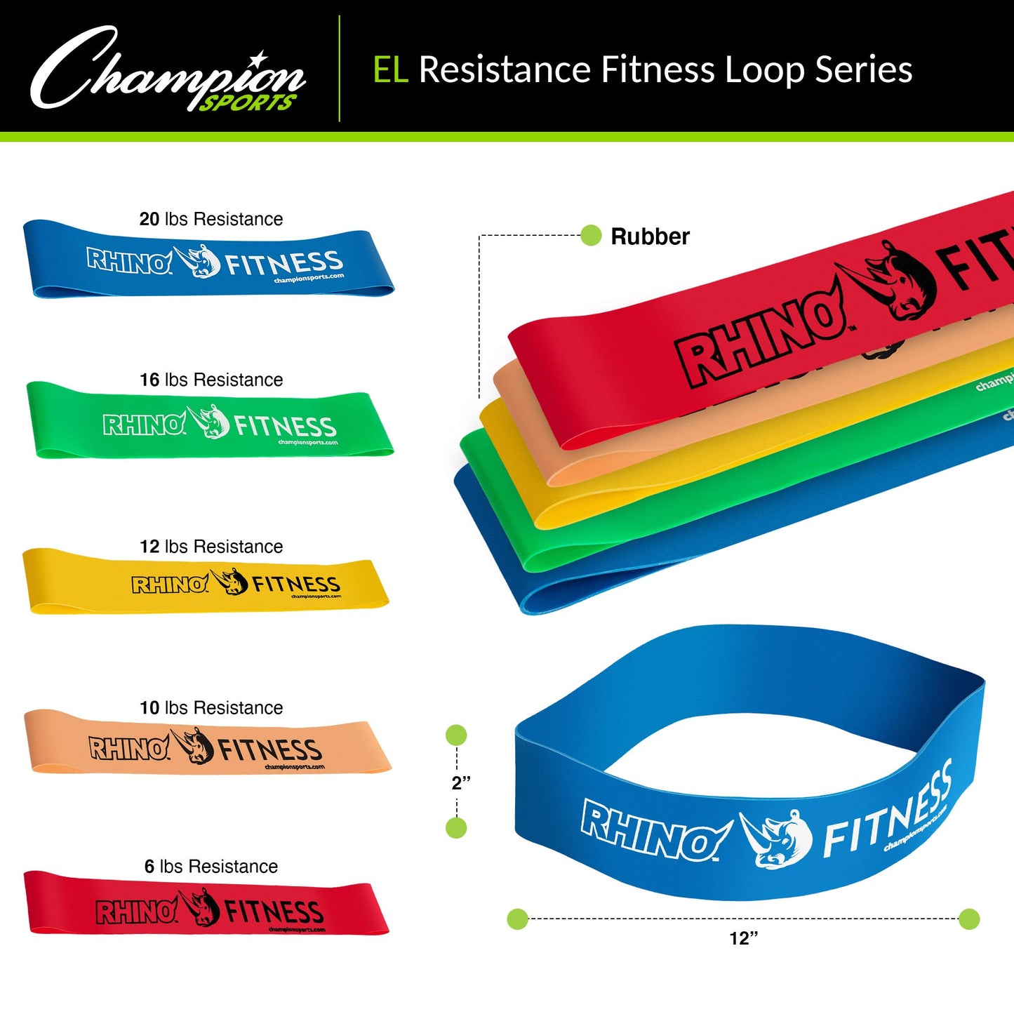 Champion Sports Stretch Loop Bands for Men and Women, Heavy Resistance, 20 lbs, Blue - Durable Fitness Band for Strength Training, Stretching, Rehabilitation - Premium Home Workout Equipment, 12" x 2"