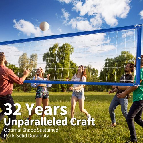 YUXUXU Professional Volleyball Net Outdoor Heavy Duty, All Weather Enhanced, Extended Stainless Steel Cable, Extra Thick Borders, for Indoor Outdoor Sports - Regulation 32x3FT, Blue (Net Only)