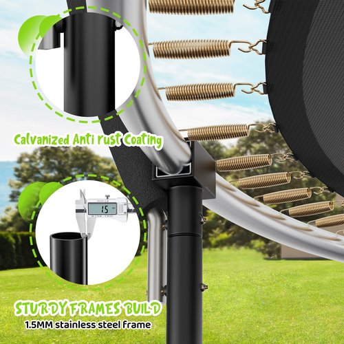 Gigu 14ft Home Trampoline - T-Socket Reinforced Frame, Double Zipper Entry, Ladder Included, Outdoor Specific Yard for Adults Kids