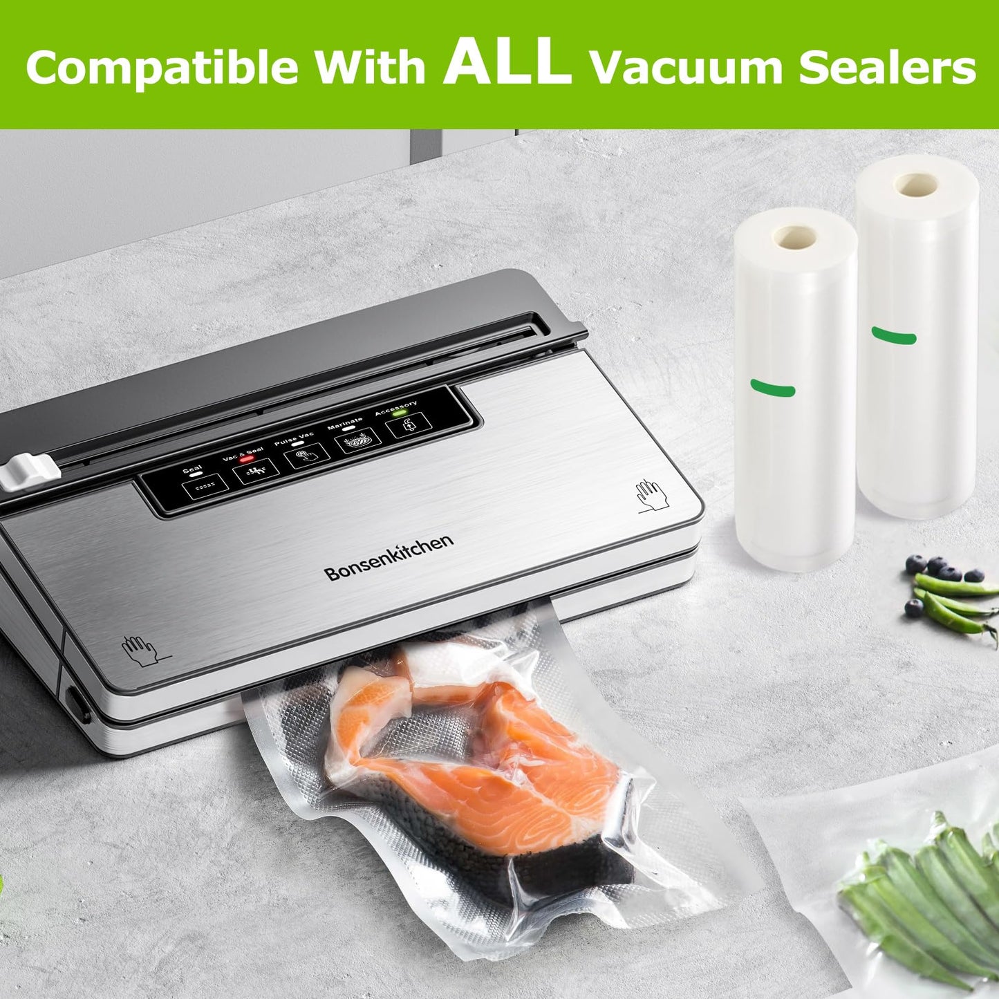 Bonsenkitchen Vacuum Sealer Bags Rolls, 2 Rolls 11 in x 50 ft