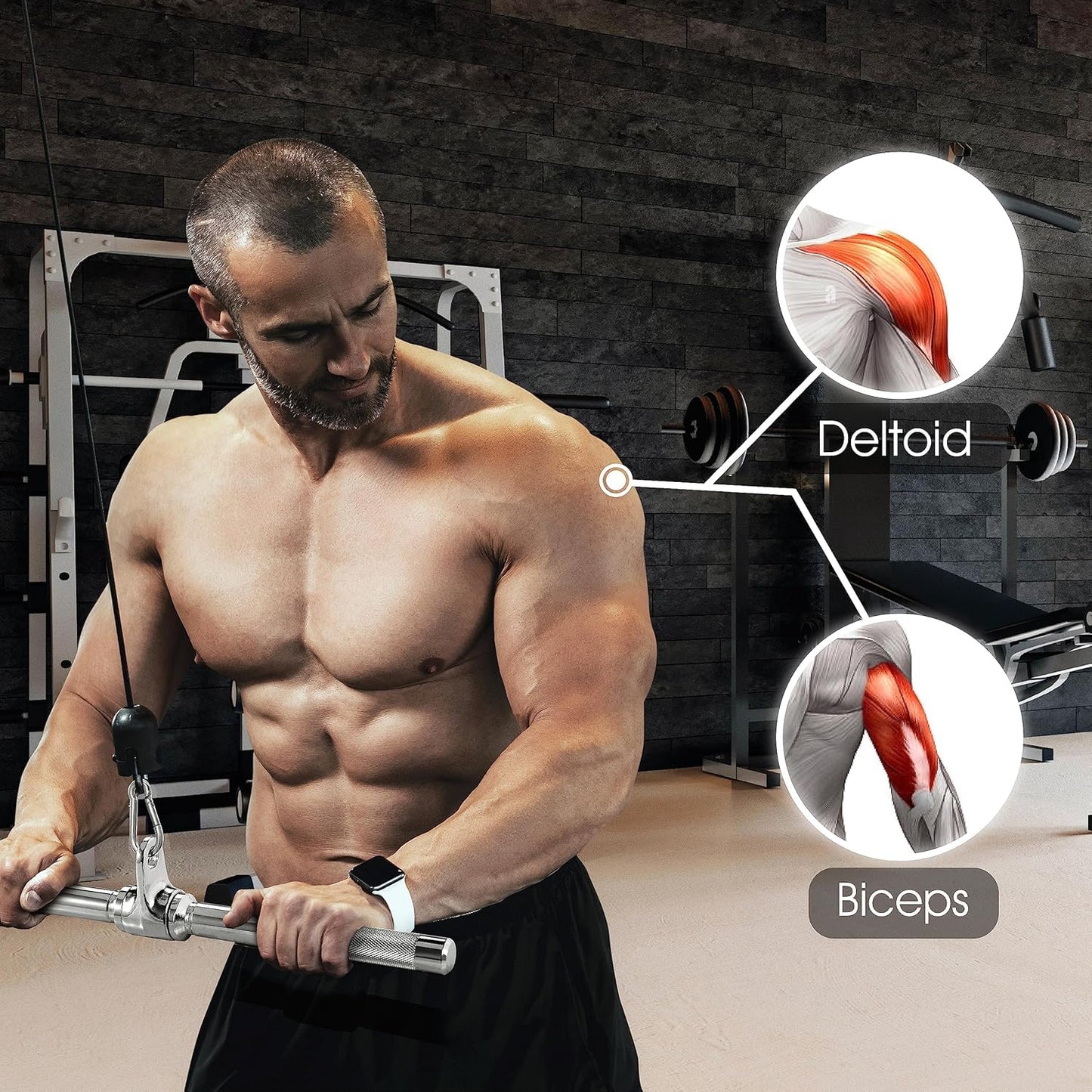 Yes4All Combo Double D Handle & Rubber V-Shape Bar, Multi Cable Machine Accessories, Tricep Press Down Cable Machine Attachment, LAT Pulldown Attachments for Home Gym Set