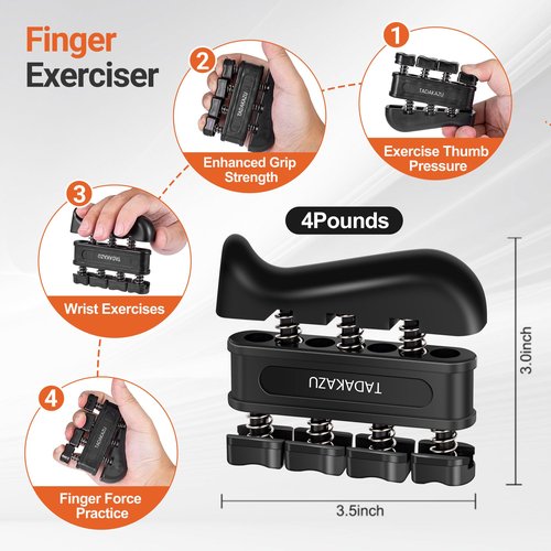 TADAKAZU Grip Strength Trainer Kit (5 Pack) Adjustable Resistance Hand Gripper,Finger Exerciser,Hand Extension Exerciser,Stress Relief Ball and Forearm Workout Ring for Muscle Building Injury Recover
