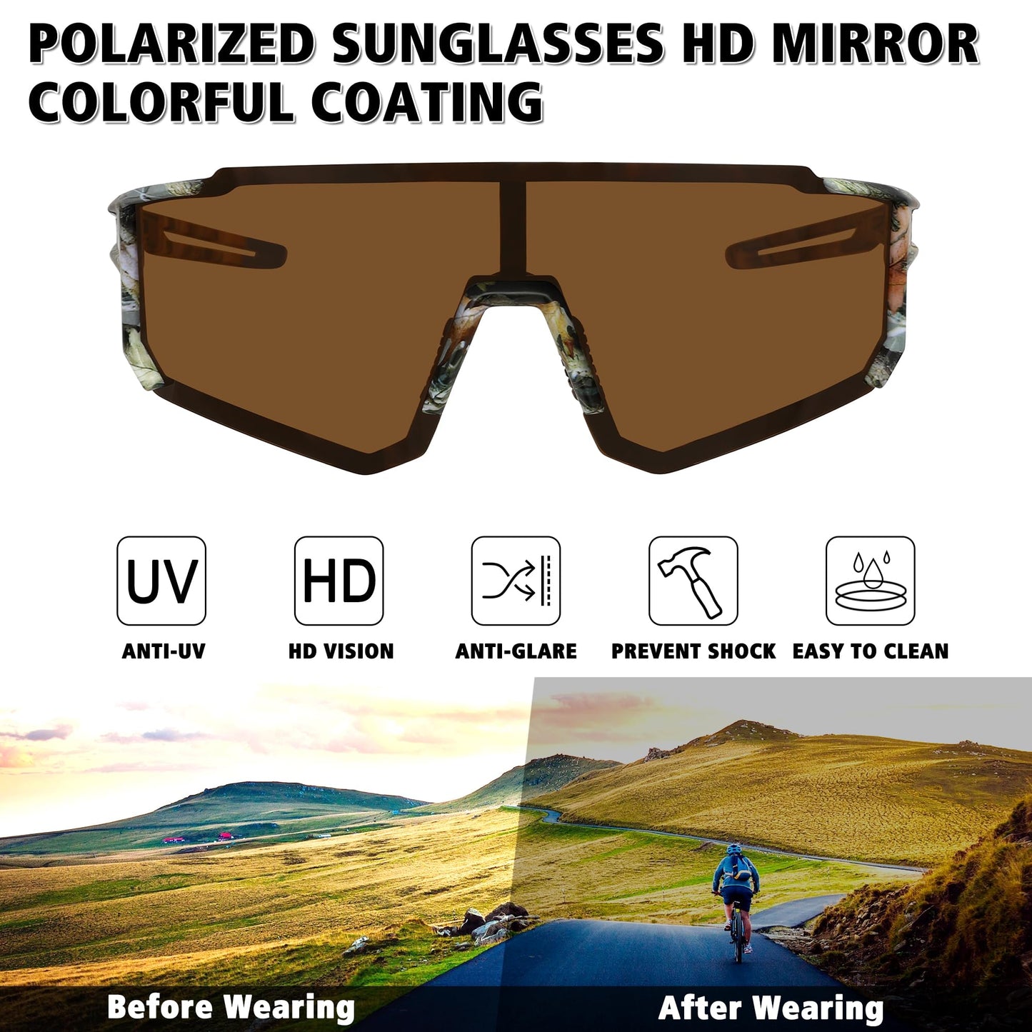 STORYCOAST Polarized Sports Sunglasses for Men Women,Bike Glasses Driving Fishing Cycling Mountain Bike Sunglasses UV400 Protection 1-(A) Brown Flower-Brown