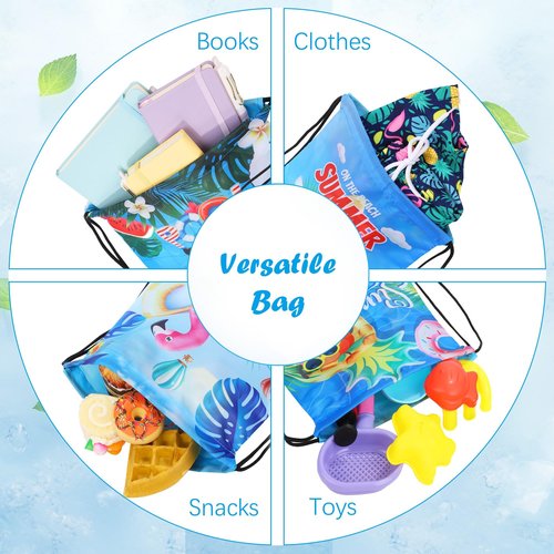 MIMIND 24 Pcs Summer Pool Drawstring Bags Beach Drawstring Backpack Party Favor Bags Goodie Backpack Bags for Hawaiian Party