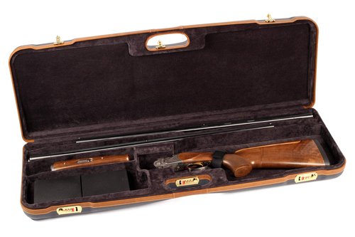 Negrini Deluxe O/U Shotgun Case – Airline-Approved Hard Case for 1 Shotgun + 1 Extra Barrel – Leather Trim – Navy/Grey – 1653LX/5005