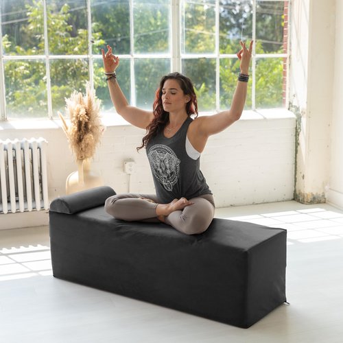 Avana Kami Convertible Chaise/Bed Bench for Yoga & Massage - 2-in-1 End of Bed Ottoman with Concealed Fold Out Yoga Lounge Chair, 18" Wide, Microvelvet Bone Ivory