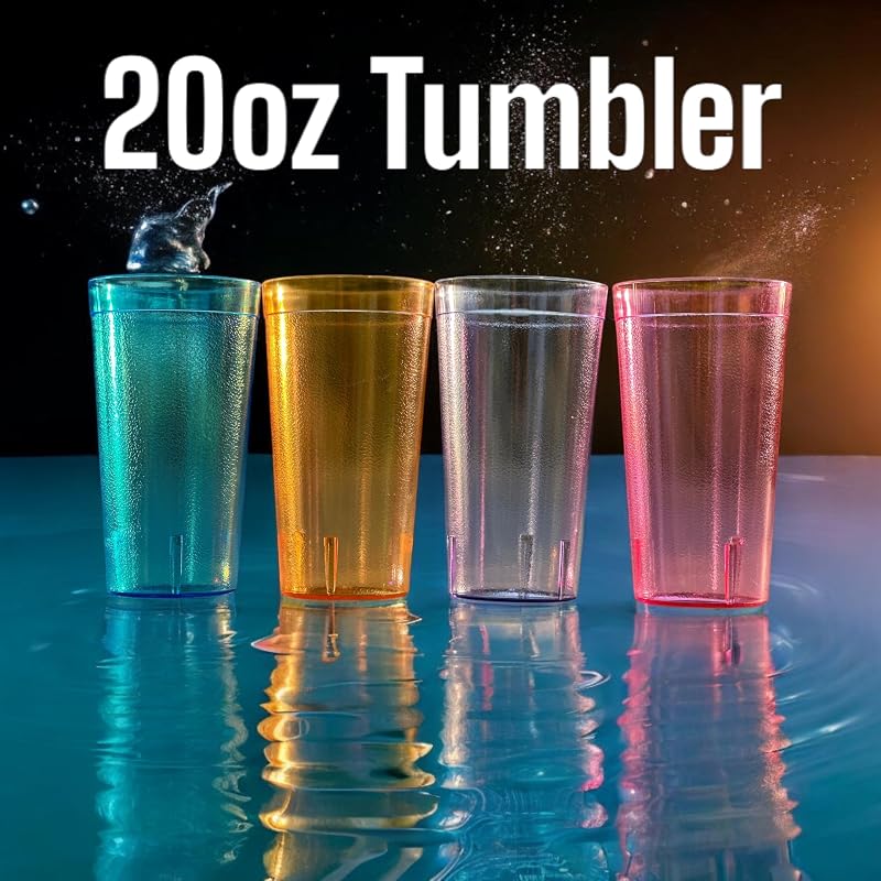 20 oz Plastic Tumbler Set - 24 Pack, BPA-Free, Shatterproof, Stackable Drinking Glasses