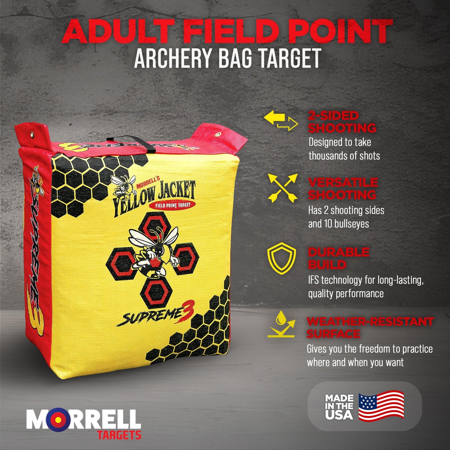 Morrell Yellow Jacket Supreme 3 28 Pound Adult Field Point Archery Bag Targetand HME Products Bowhunting 30 Inch Practice Shooting Bag Target Stand