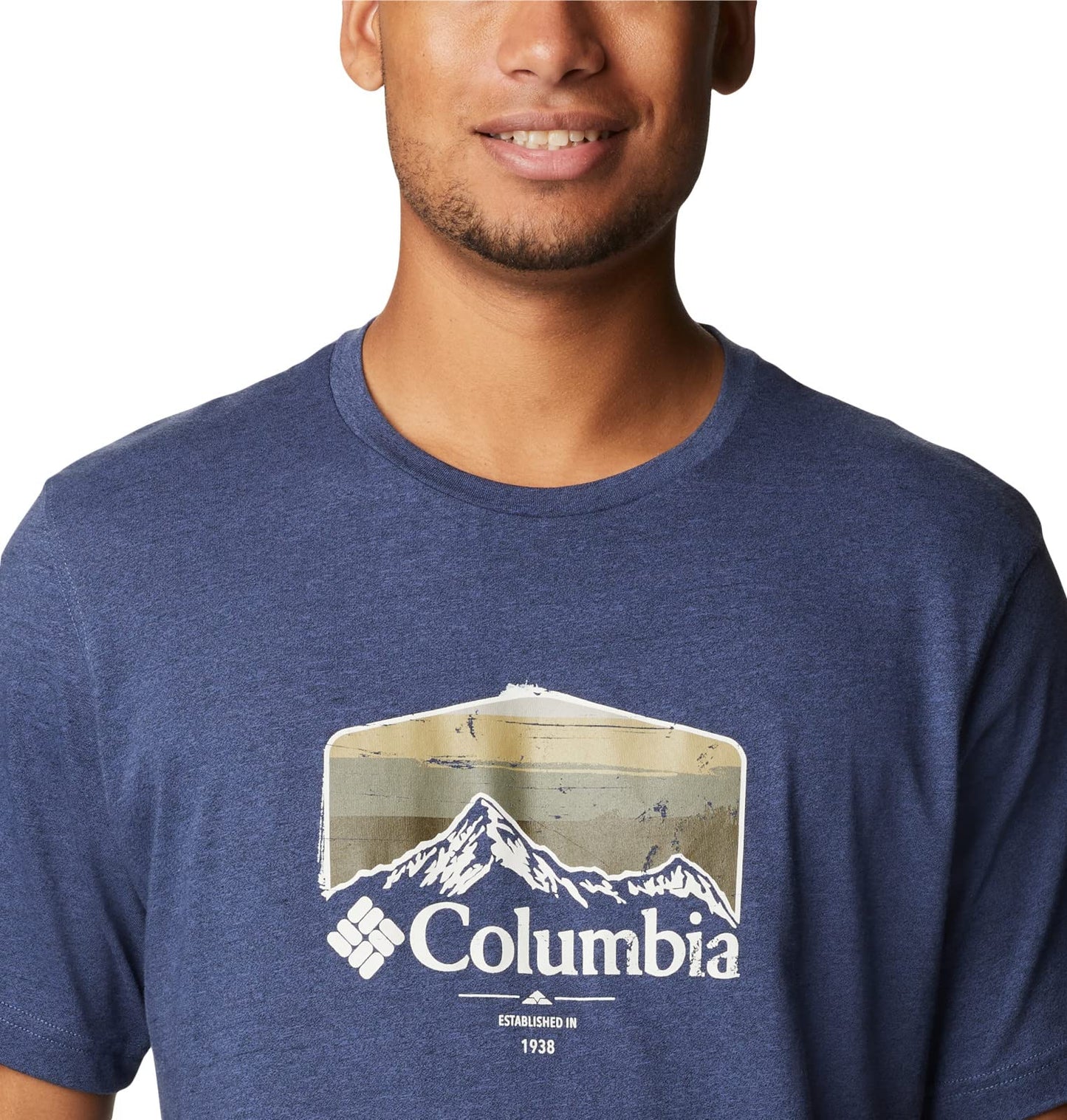 Columbia Men's Thistletown Hills Graphic Short Sleeve, Dark Mountain Heather/Hikers Graphic, 3X Tall