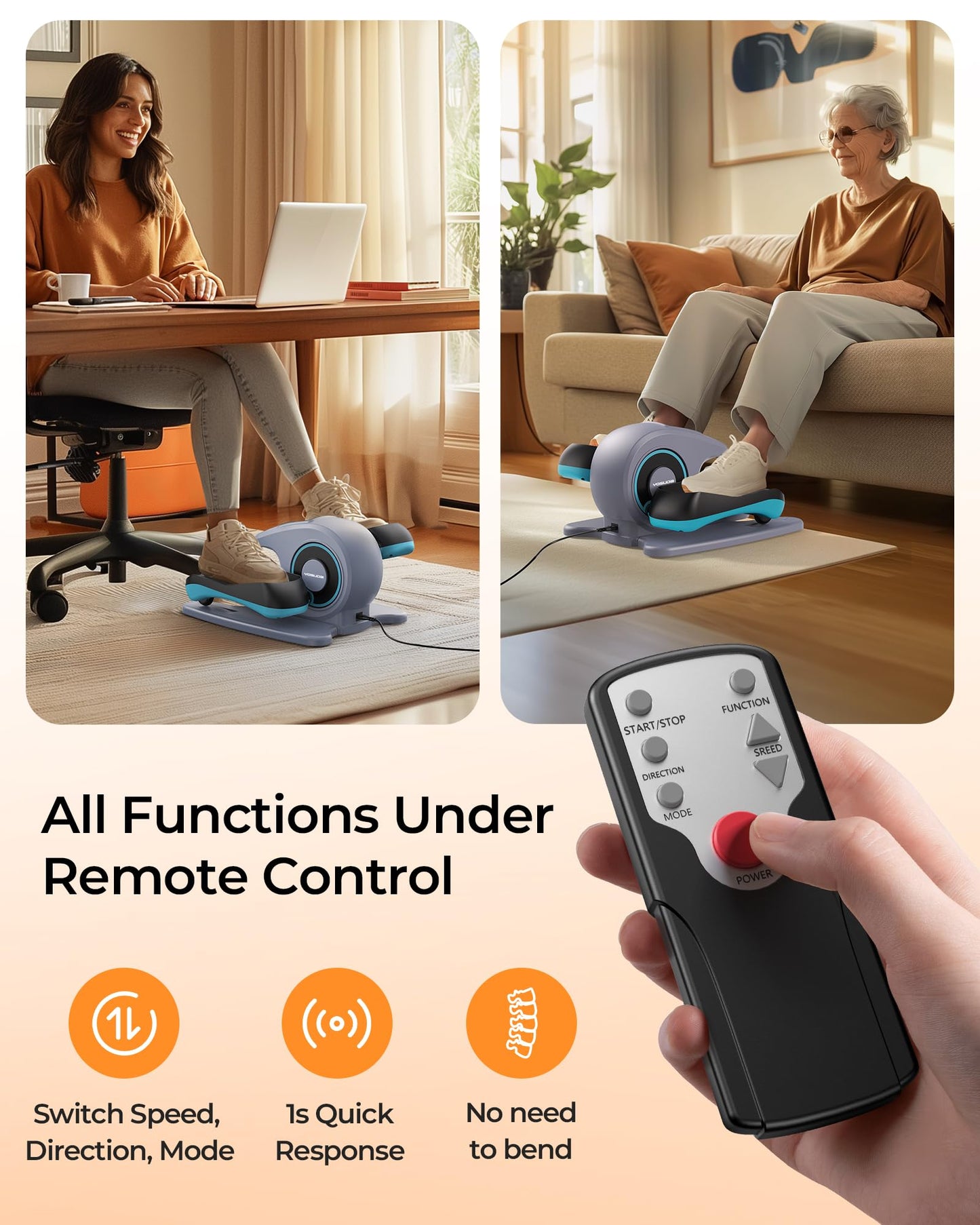 YOSUDA Under Desk Elliptical Electric, Elliptical Machine for Seniors,Fully Assembled Seated Pedal Exerciser with Remote Control with Free Footstraps & 10 Adjustable Speeds