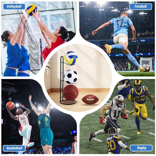 Tiita Basketball Ball Storage Rack, 3-Tier Garage Sport Equipment Organizer, Freestanding Ball Storage Holder Removable Vertical Display Stand for Volleyball, Soccer, Football & Basketball