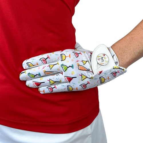 Hand Candy Golf Glove – Premium Cabretta Leather – “Party Time” – Left Hand Women's Golf Glove with Matching Ball Marker (Medium)