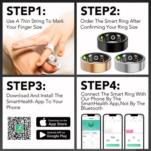 Smart Health Ring for Women Men Fitness Tracker with Heart Rate, Blood Oxygen, Blood Pressure, Sleep Monitoring, Step Counting, IP68 Waterproof for iPhone and Android, No Subscription Fee, Gold 7