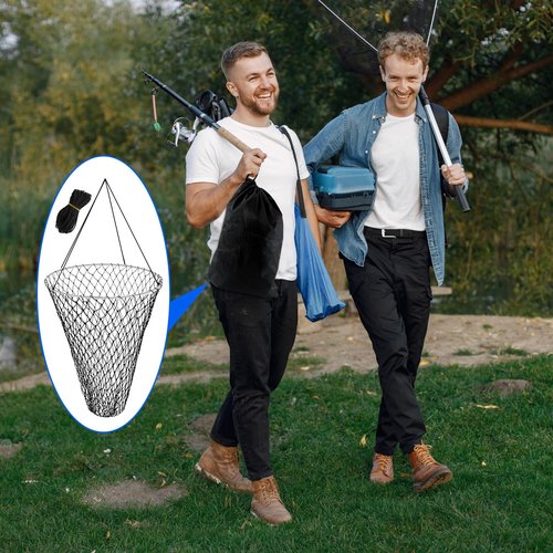 EcoBrisa Foldable Bridge and Pier Fishing Net for Pier Fishing High Load Drop Net Fish Basket for Saltwater Freshwater Collapsible Basket with 49.2 FT Rope Soft Steel Hoop (Black, 32 * 36inch)