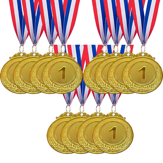 12 Pack Gold 1st Place Award Medals,Olympic Style Winner Sports Medal for Kids and Adults, Prizes for Competitions Ceremonies Events and Celebrations,2 Inch