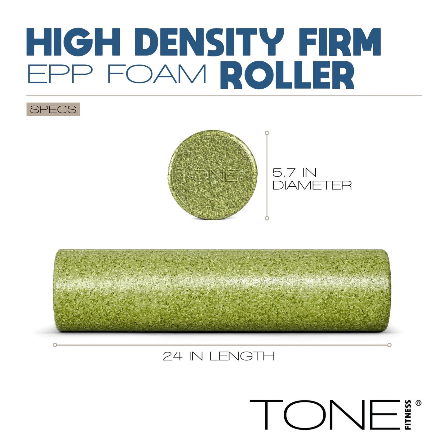 Tone Fitness High Density EPP Foam Exercise Foam Roller for Yoga, Pilates, Stretching, Massage, and Recovery 24 inch Black