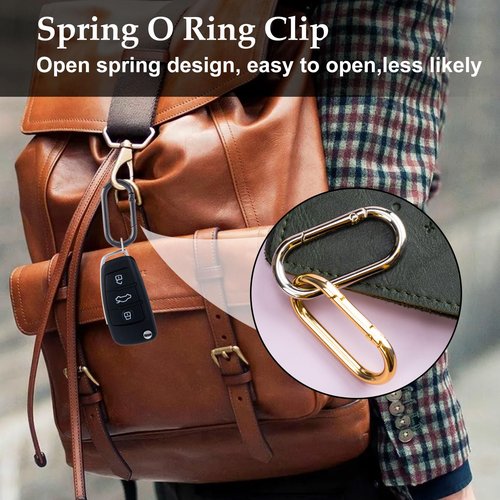 BEIQIYA 3pcs Oval Spring Clips, Metal O Ring Carabiner Keyring, Heavy Duty Buckle Clasp for Keychains Backpacks Purses DIY Crafts- Gold & Silver & Black