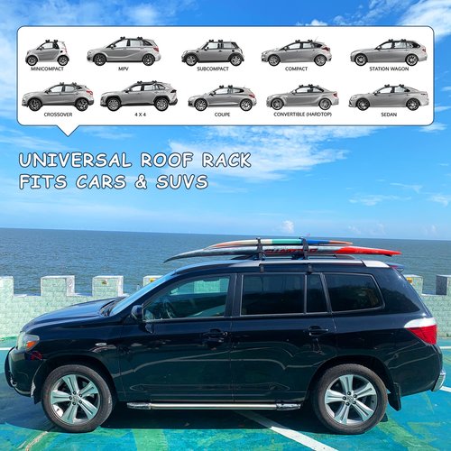 AQUBONA Universal Car Soft Roof Rack Pads，Luggage Carrier Capacity Load 158lb for Kayak/Canoe/Surfboard/Paddle with Adjustable & Steady Tie-Down Straps and Storage Bag