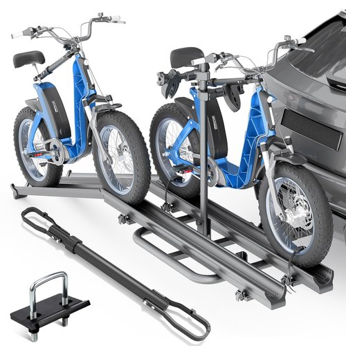 YZONA 200 LBS Capacity 2 EBike Rack with Cross Bar, 5" Fat Tire Carrier with Ramp, Lockable & Foldable Electric Bicycle Racks, Bike Racks Platform Fits 2" Standard Hitch for SUVs Cars Trucks Vans